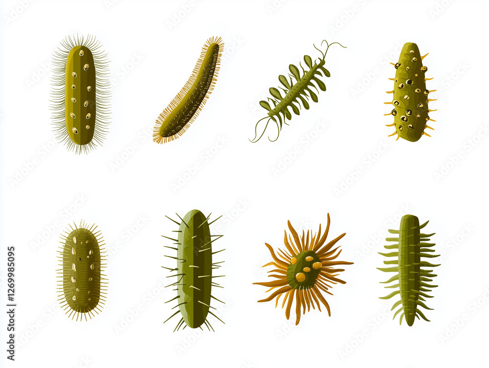 Fototapeta premium Icônes de bactéries sur fond blanc, flat design