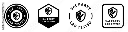 Third Party Lab Tested - vector labels for medicine or cosmetics with shield icon.