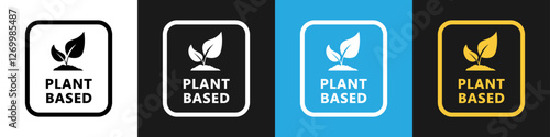 Plant Based vector signs on color background.