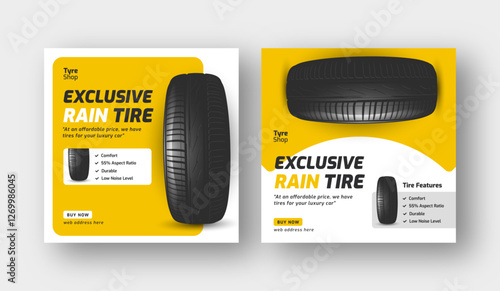 Tire shop social media post web banner template, auto repair shop banner