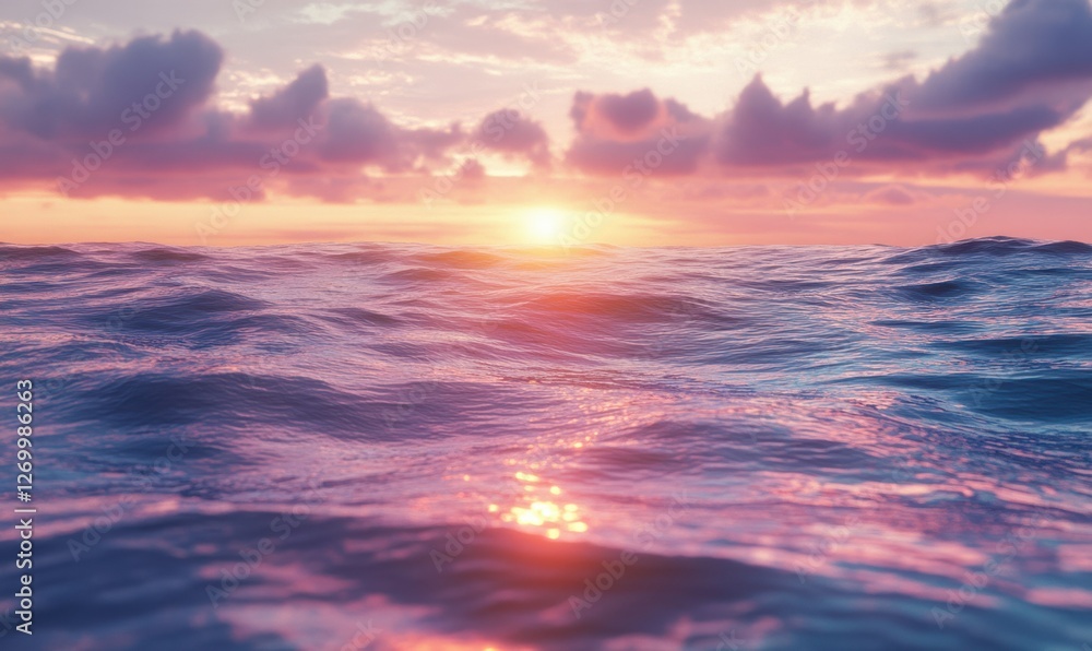 Coastal sunset with vibrant hues reflecting on the ocean, soft waves gently lapping the shore creating a peaceful retrea Coastal sunset with vibrant hues reflecting on the ocean, soft waves gently lapping the shore creating a peaceful retrea