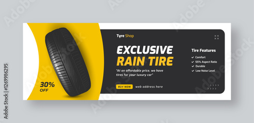Tire shop social media facebook cover web banner template, auto repair shop banner design