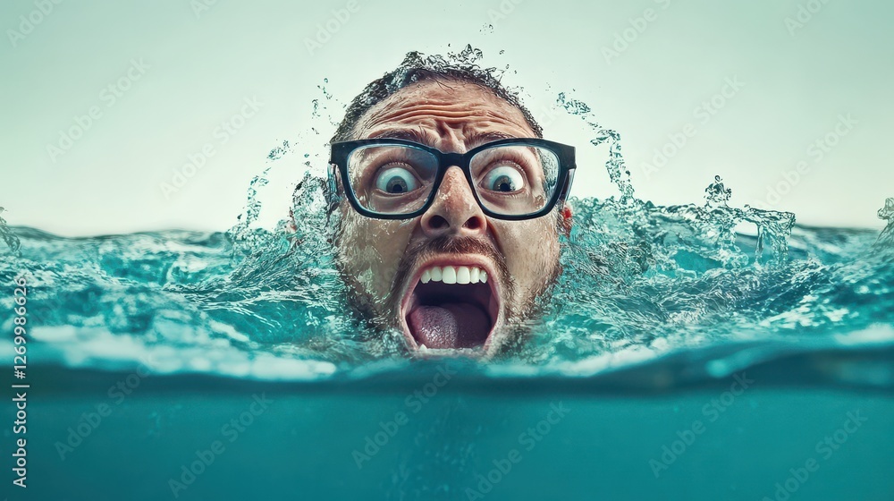 Fototapeta premium Person struggling in water during a bright day