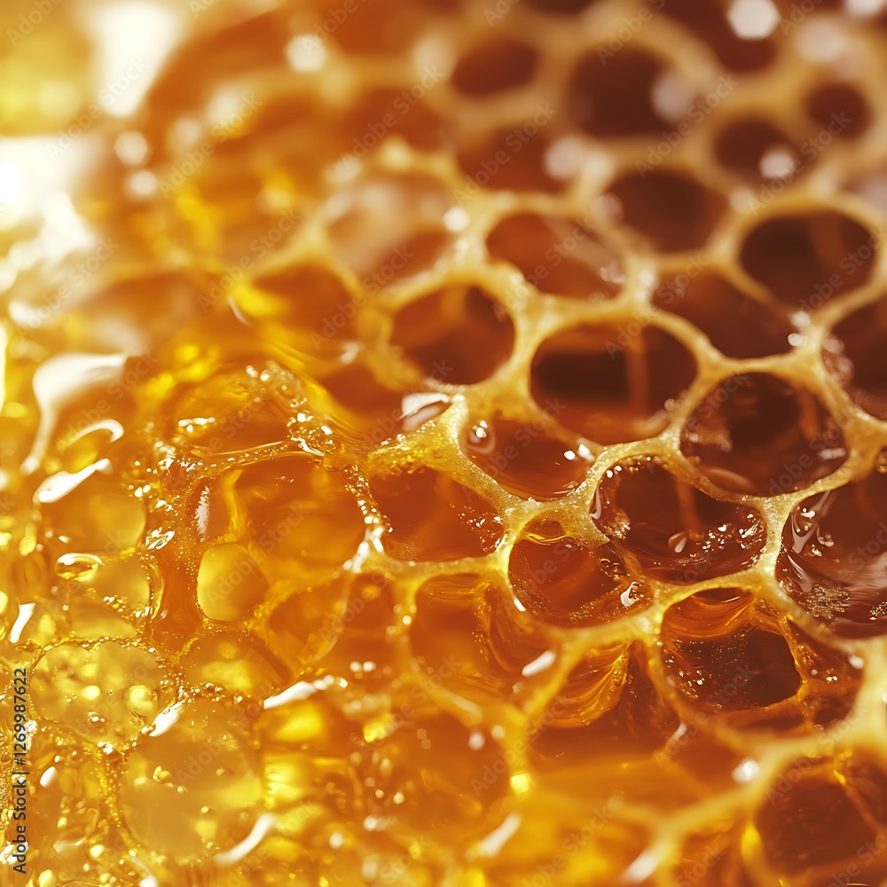 Golden amber glow highlighting detailed honeycomb structure image Golden amber glow highlighting detailed honeycomb structure image