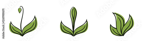 Spring plants illustrations. Sprout, planting and nature design elements. Isolated vector images