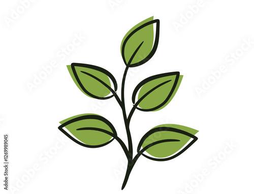 Sprout with five leaves. Spring, planting and nature design element. Isolated vector image