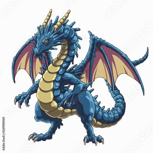 Fierce Blue Dragon with Fiery Wings