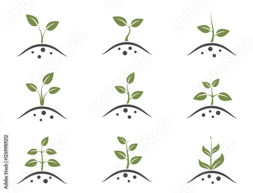 Sprout icon set. Spring, planting and growing symbols. Isolated vector illustrations in simple style