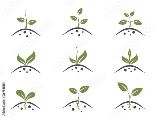 Plant sprout icon set. Spring, planting and growing symbols. Isolated vector illustrations in simple style