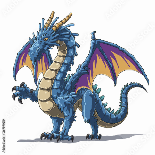 Fierce Blue Dragon with Fiery Wings