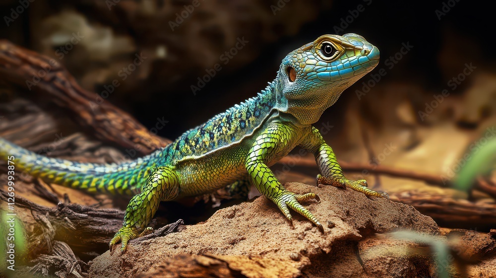 Colorful lizard perched on rocky surface in nature Colorful lizard perched on rocky surface in nature