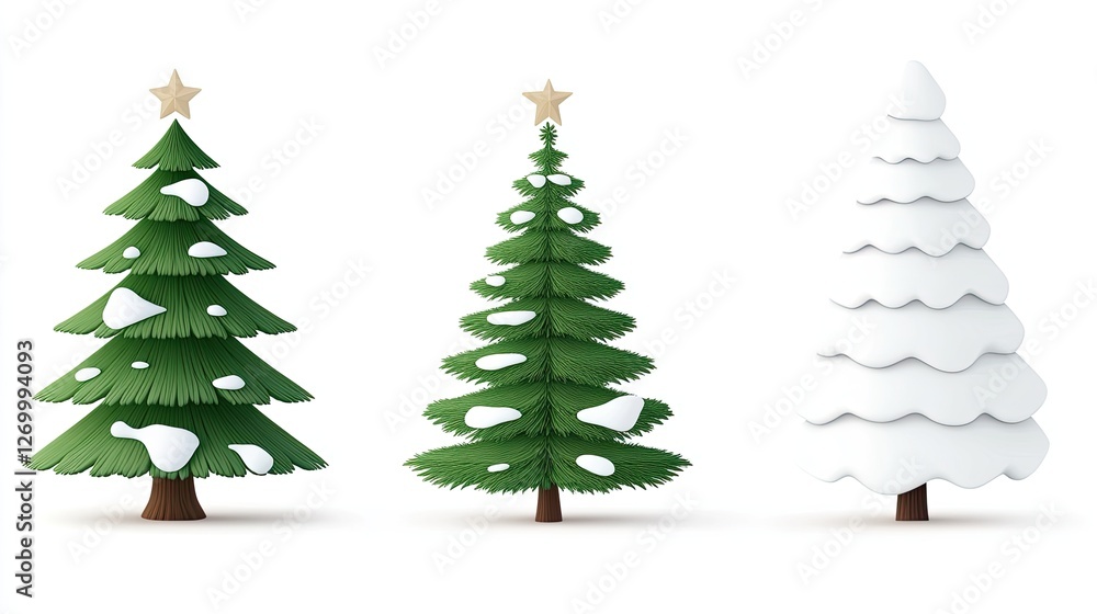 Three Festive Christmas Trees Decorated With Snow Three Festive Christmas Trees Decorated With Snow