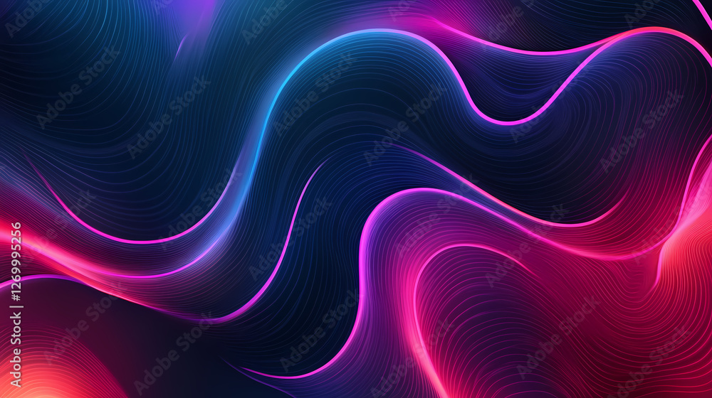 A high-contrast design with neon graphics layered over a dark gradient background with subtle textures. Labyrinth of Liquid Light. Illustration