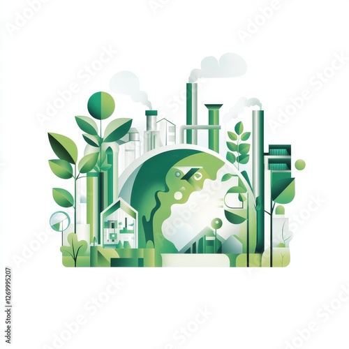 Today's earth design is characterized by a contrast between polluted and green regions