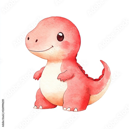 Charming dinosaur character with rosy hues and playful expressio