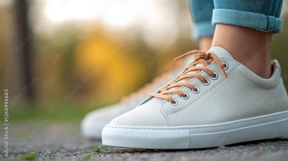 Casual sneakers on person, highlighting stylish design and autum Casual sneakers on person, highlighting stylish design and autum