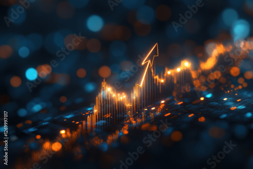 Abstract Growing Financial Graph with Bokeh Lights  photo