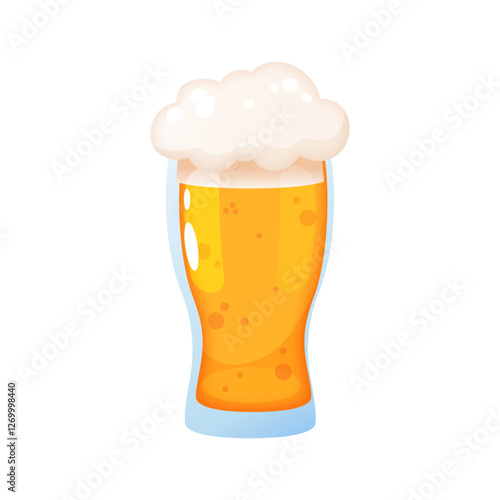 Beer glass with high foam isolated on white background. Alcoholic beverage menu