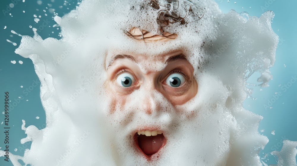 Fototapeta premium Funny expression of a man covered in foam