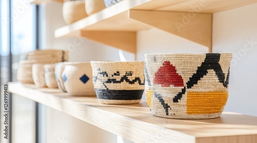 Hand-woven baskets, showcasing intricate patterns and natural tones. photo