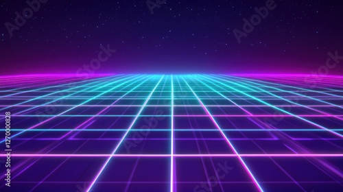 Wallpaper Mural Retro Wave Grid: A Vibrant 80s Inspired Cyberpunk Landscape with Starry Sky Torontodigital.ca