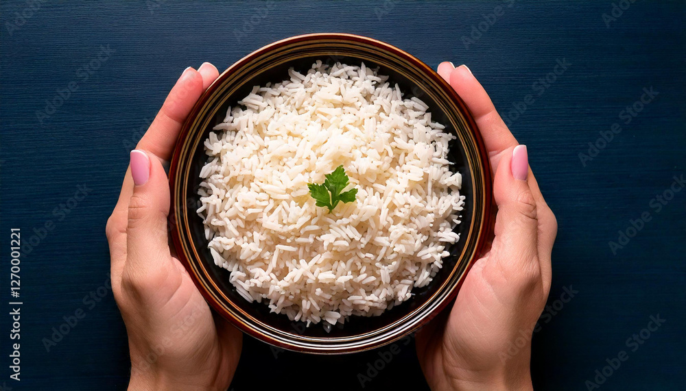 hands holding a bowl of rice