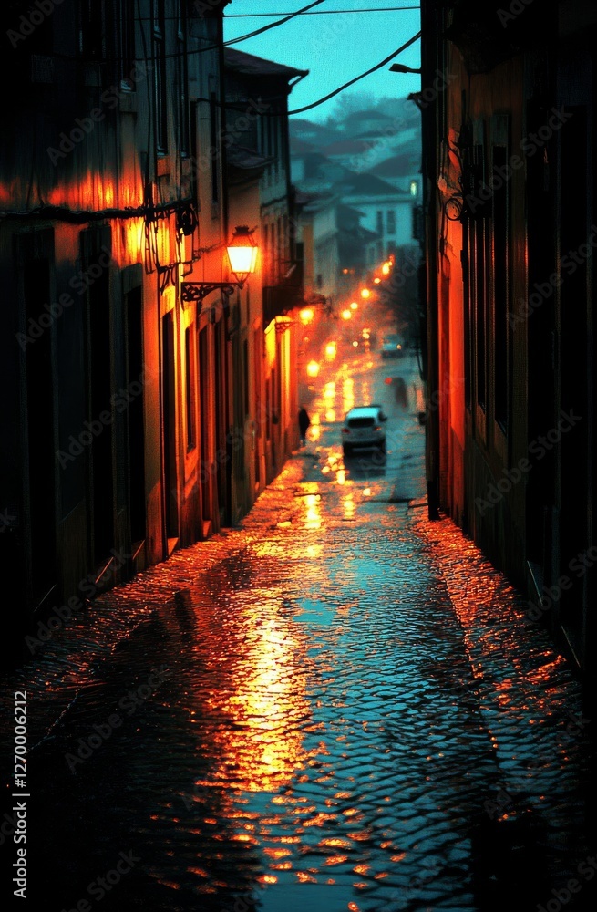 Fototapeta premium As a result of intense rain and flooding, the road is inundated. Lisbon, Lisbon, 15.12.2022