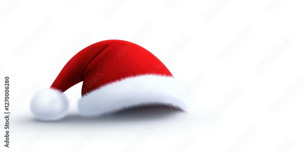 A Red Santa Hat Lies on White Background A Red Santa Hat Lies on White Background