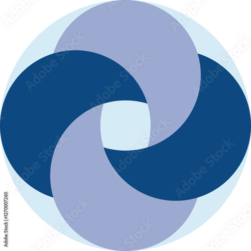 Blue interlocking hoops on a pale blue background