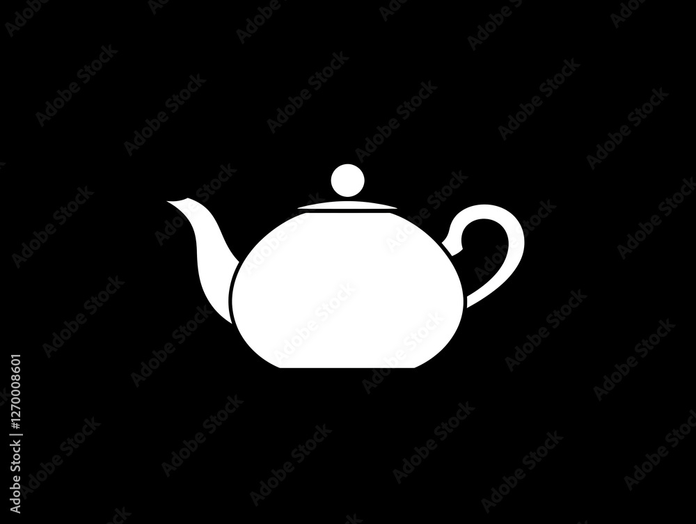 A simple white teapot silhouette against a black background. A simple white teapot silhouette against a black background.