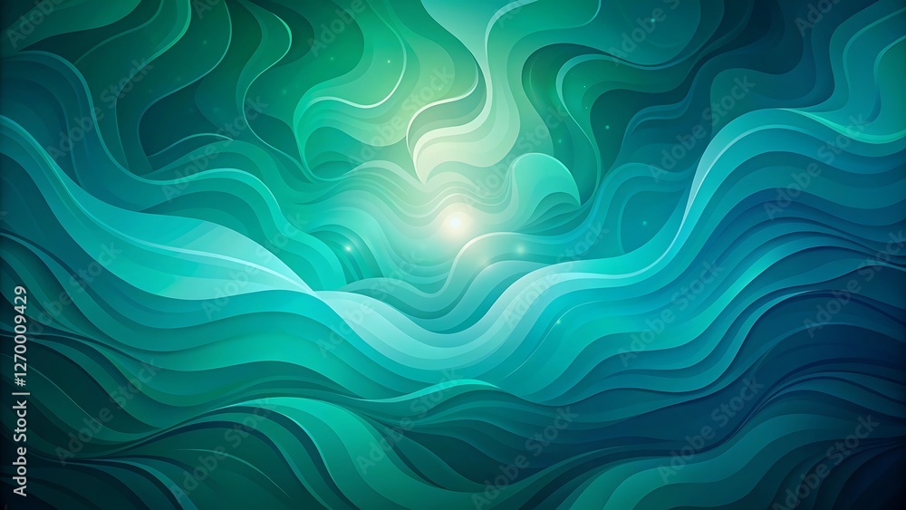 Fototapeta premium Abstract Teal and Green Swirling Waves Background