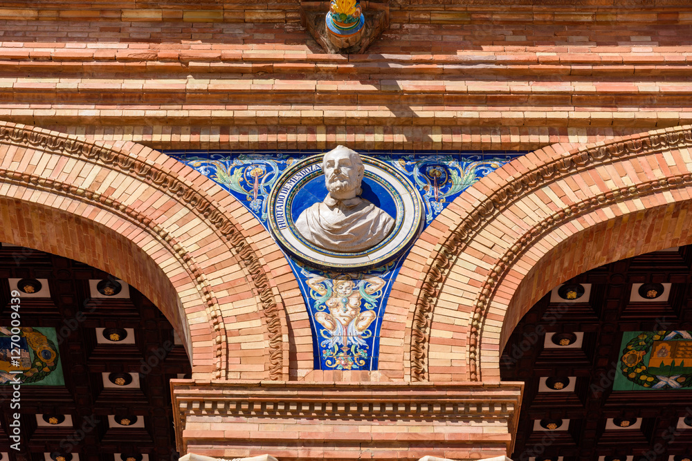 Sevilla, Spain - August 01, 2024: Plaza de Espana in Seville, Andalusia. The Plaza de Espana, built in 1928, is a plaza in the Parque de Maria Luisa in Seville, Spain.