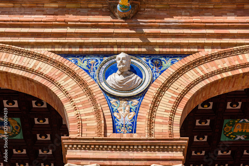 Sevilla, Spain - August 01, 2024: Plaza de Espana in Seville, Andalusia. The Plaza de Espana, built in 1928, is a plaza in the Parque de Maria Luisa in Seville, Spain.