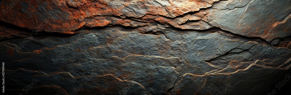 A wide, dark panoramic scene. Concrete wall with peeling paint. Old, cracked, and flaking dark grunge texture. A weathered, rough painted surface. Cracks in patterns. A dark design background A wide, dark panoramic scene. Concrete wall with peeling paint. Old, cracked, and flaking dark grunge texture. A weathered, rough painted surface. Cracks in patterns. A dark design background