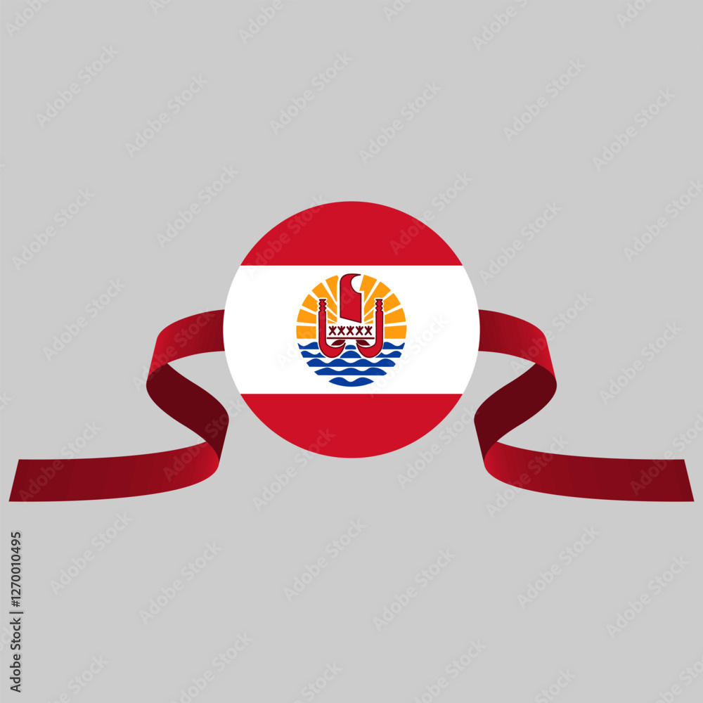 Obraz premium French Polynesia flag with ribbon behind