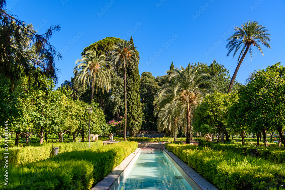 Seville, Spain - August 01, 2024: Parque de María Luisa in Sevilla, Spain