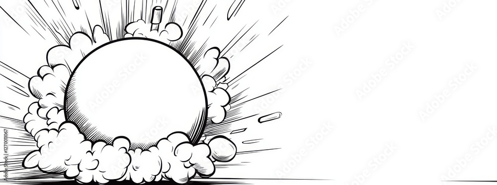 Obraz premium A contemporary doodle outline of a bomb with a burning fuse, designed in a simple linear style to emphasize the explosion and boom concept. Editable stroke. Continuous line drawing