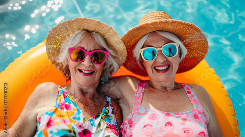Happy and funny cool old lady with fashionable clothes