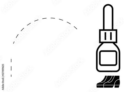 Glue bottle tilted dropping glue forming smooth line on white backdrop. Ideal for creativity, crafting, repair, adhesion, continuity, connectivity, and instructional materials. Simple black and white