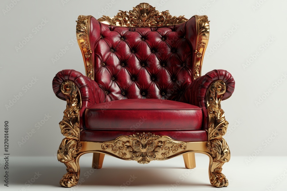 The luxurious Baroque throne chair, featuring gilded wood carvings and plush red velvet upholstery, stands out against a transparent background, embodying royalty and sophistication The luxurious Baroque throne chair, featuring gilded wood carvings and plush red velvet upholstery, stands out against a transparent background, embodying royalty and sophistication
