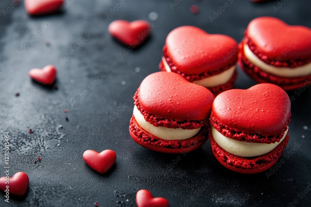 Fototapeta premium Red heart shaped macarons celebrating valentine's day with sweetness