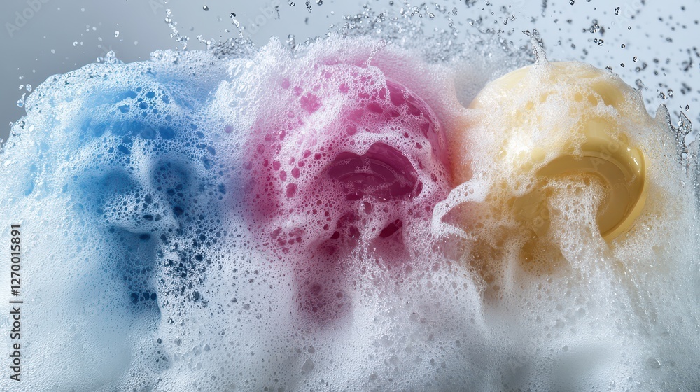 Fototapeta premium Colorful soap bubbles bursting in vibrant display