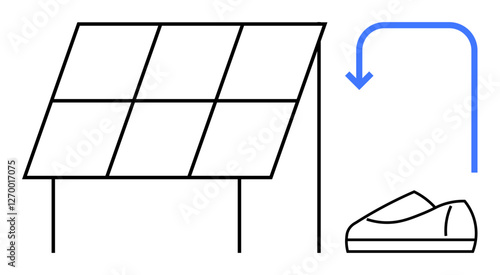 Solar panel charging an electric car. Ideal for green technology, sustainability, renewable energy, electric vehicles, eco-friendly solutions, solar power systems, and environmental awareness. Line