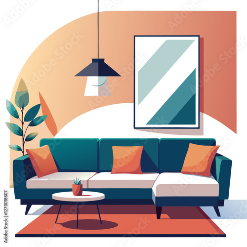 Cozy Sectional Sofa Vector Illustration - Cartoon, Clipart, and Line Art Design, Cozy sectional sofa vector illustration in cartoon, clipart, and line art styles for digital use.