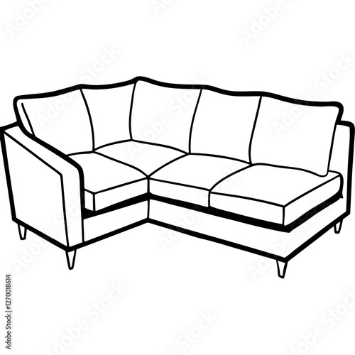 Cozy Sectional Sofa Vector Illustration - Cartoon, Clipart, and Line Art Design, Cozy sectional sofa vector illustration in cartoon, clipart, and line art styles for digital use.