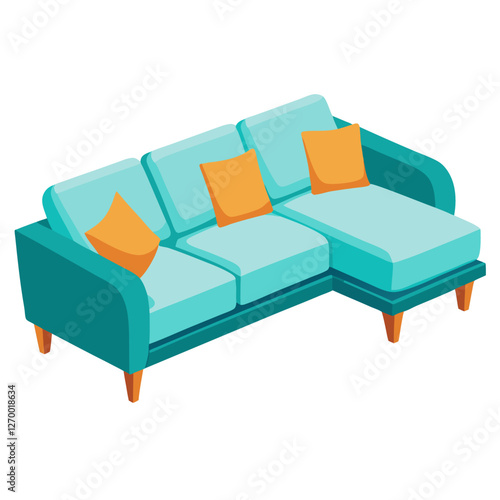 Cozy Sectional Sofa Vector Illustration - Cartoon, Clipart, and Line Art Design, Cozy sectional sofa vector illustration in cartoon, clipart, and line art styles for digital use.