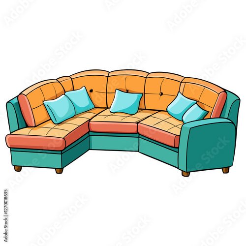 Cozy Sectional Sofa Vector Illustration - Cartoon, Clipart, and Line Art Design, Cozy sectional sofa vector illustration in cartoon, clipart, and line art styles for digital use.