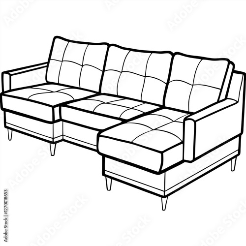Cozy Sectional Sofa Vector Illustration - Cartoon, Clipart, and Line Art Design, Cozy sectional sofa vector illustration in cartoon, clipart, and line art styles for digital use.