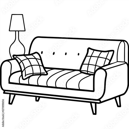 Cozy Sectional Sofa Vector Illustration - Cartoon, Clipart, and Line Art Design, Cozy sectional sofa vector illustration in cartoon, clipart, and line art styles for digital use.