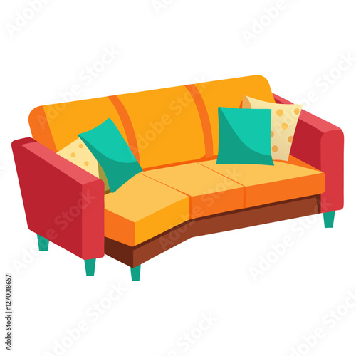 Cozy Sectional Sofa Vector Illustration - Cartoon, Clipart, and Line Art Design, Cozy sectional sofa vector illustration in cartoon, clipart, and line art styles for digital use.